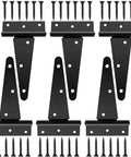 Six Pack 6 Inch T Strap Heavy Duty Gate Hinges For Barn Doors Fences Sheds And Wooden Gates Black Rustproof Tee Hinge Hardware With 36 Screws