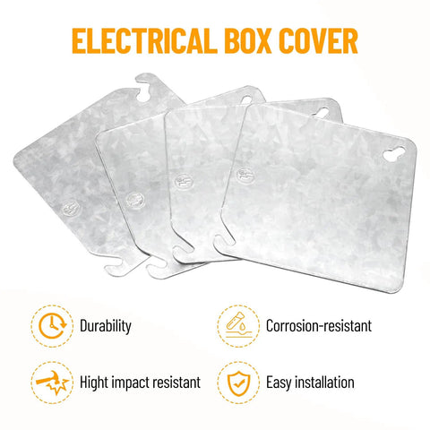 Four galvanized steel electrical box covers showing durability and corrosion resistance.