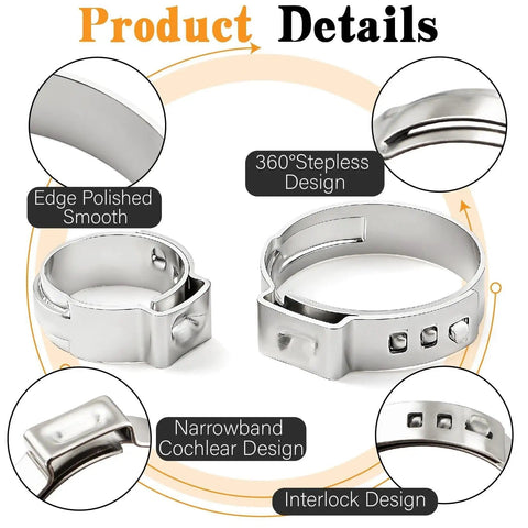 560 Piece Single Ear Hose Clamps Kit Pro Grade Stepless 22 Size From 5.3 mm To 36.1 mm 304 Stainless Steel Clamps Design Details