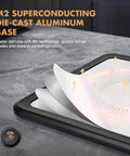 Quick Thaw Electric Defrost Tray For Steaks Chicken Fish And Shrimp Featuring Smart Timer Rechargeable Battery And Rapid Heating Tech close-up of M2 die-cast aluminum base