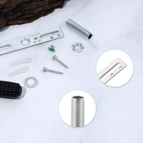 Four Inch Light Fixture Mounting Bracket Kit Three Pack With Small Chandelier Hold Plates And Universal Lamp Fixture Hardware For DIY Easy Chandelier Or Wall Light Installations Includes Three Crossbars Three Lamp Pipes And Ground Screws, 4 in steel kit