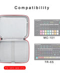 Open view of Hard Carrying Case For MC-101 And TR-6S Compact Music Production Station, Black Case Only, showing compatibility.