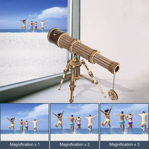 3D Wooden Monocular Puzzle Kit With Working Telescopic Tube DIY Science Model Build For Adults And Teens One To One Replica Monocular Dope Display Item Unique Gift For Curious Minds, wooden tripod display