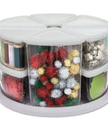 Rotating Craft Organizer Carousel With Nine Removable Canisters And Clear Lids, Grab And Go Access, showcasing craft supplies.