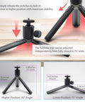 Metal Portable Monitor Stand Tripod With 360 Degree Ball Head showing adjustable foldable legs and two position angles.