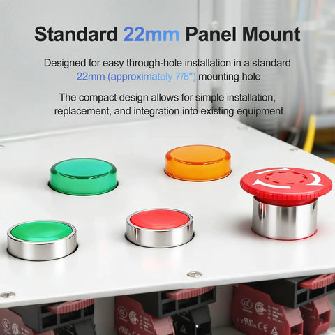 Industrial 22mm LED Indicator Light 220V AC Pilot Signal Lamp for Machinery Control Circuits with green, yellow, red lights