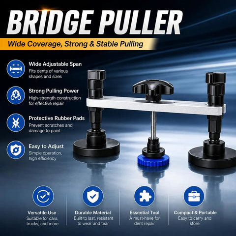Professional Paintless Dent Repair Kit For Car And Truck Use Adjustable Dent Puller with rubber pads and sturdy frame.