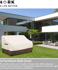 Outdoor Two Seater Loveseat Cover Waterproof Beefed Up Heavy Duty Patio Sofa Cover 58W x 33D x 32H Inches Beige And Brown Shield