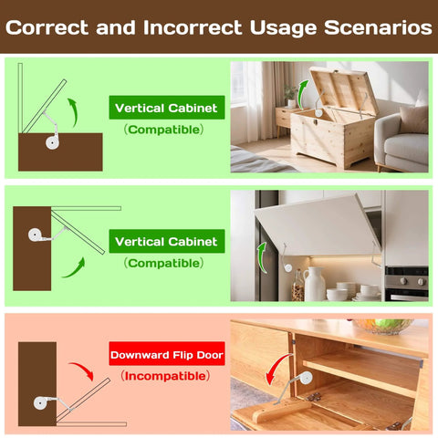 Correct and incorrect usage of 2 Pack Soft Close Hinges For Toy Boxes And Chests Heavy Duty Lid Support For Wooden Trunks Cedar Chests And Benches