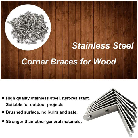 8 Pack L Bracket Corner Braces 2 Inch Stainless Steel Heavy Duty Shelf Bracket For Wood Shelves Wall Hanging Support 90 Degree Right Angle Brackets With Screws