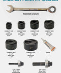 Manual Knockout Hole Punch Driver Kit For Conduit 1/2 Inch To 2 Inch Holes with wrenches, punches, dies, and accessories displayed.