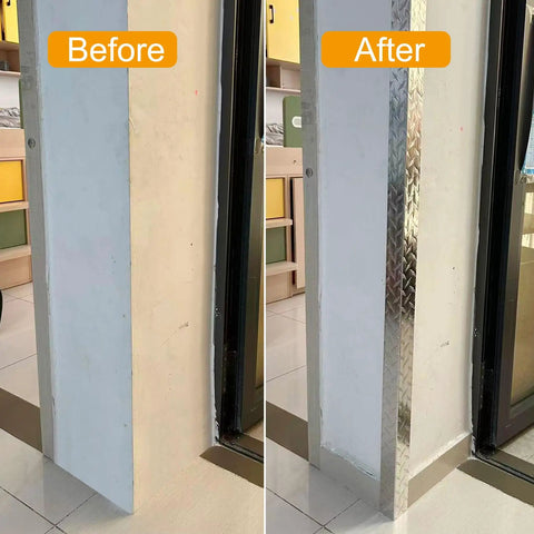 Before and after installation of Durable Aluminum Diamond Plate Non Slip Stair Nosing 2 By 2 By 48 Inches Window Sill Nosing Plate