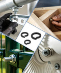 50 Pcs M6 Split Lock Washers Carbon Steel Black Oxide Spring Locking Rings used on screws and bolts in various projects.