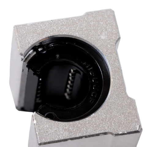 Close-up of bearing block from Heavy Duty Linear Guide Kit With 2200mm Rails And 16mm Stop Collars, precision CNC and 3D printer component.