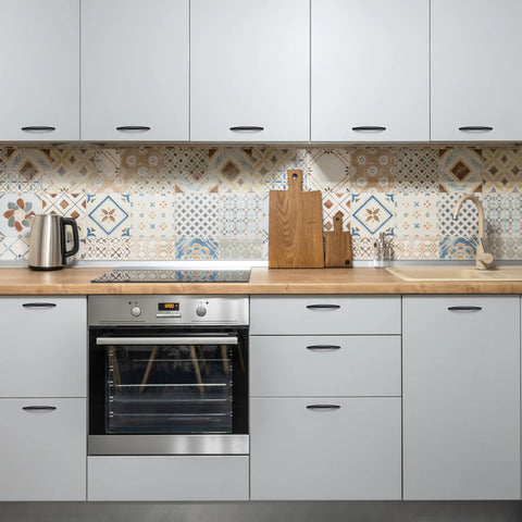 Modern kitchen with 10 Pack 5 Inch Matte Black Curved Cabinet Pulls for cupboards and drawers, showcasing arch style hardware.
