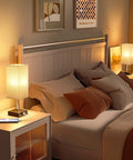 Set Of 2 USB Nightstand Lamps With Grey Fabric Shade Small Table Lamps for Bedroom, shown on bedside tables with USB ports.