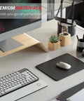 Three Pack Mouse Pads Eight Point Five By Eleven Inches Black With Non Slip Rubber Base Anti Fray Edges Waterproof Surface Perfect For Gaming And Office Desk Setup For Home And Office Use Great For Gaming And Work From Home on a desk with keyboard and computer monitor.