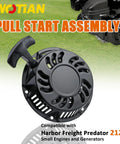 Pull Start Recoil Starter for Predator 196cc 212cc 225cc Engines and Harbor Freight Generators, black assembly with handle.