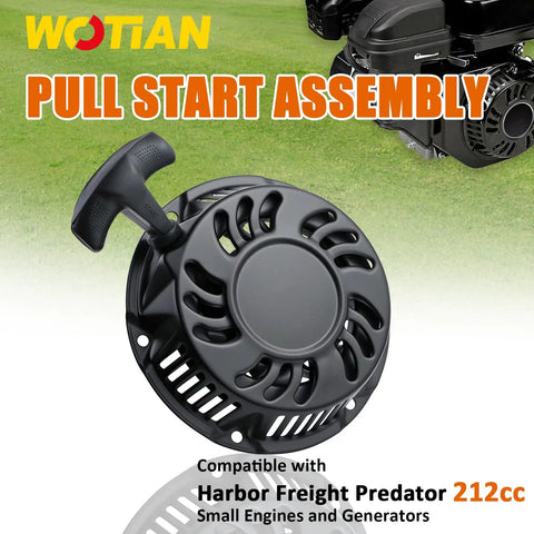 Pull Start Recoil Starter for Predator 196cc 212cc 225cc Engines and Harbor Freight Generators, black assembly with handle.