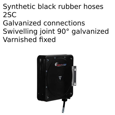 Heavy Duty Automatic Grease Hose Reel Boasting Snag Free 60 Foot Synthetic Black Rubber Line With 1/4 Inch Diameter And 2SC Galvanized Fittings Plus 90 Degree Swivel For Built Tough Garage Workhorse Performance close-up of swivel joint with 2SC connections.