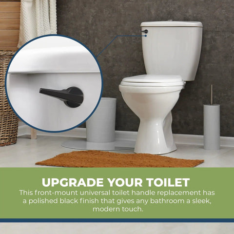 Bathroom with toilet featuring Durable Metal Toilet Handle Replacement With Brass Tank Lever Arm for front mount tanks.