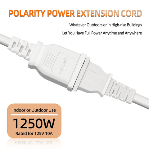 10 Ft Flat White Indoor Extension Cord 2 Prong Power Cable Polarity Safe 1250W 10A For Holiday Lights Lamps Cameras And Small Appliances ETL Listed Ideal For Indoor Use No Frills 1 Pack