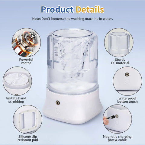 Grab And Go Portable Mini Washing Machine Usb Rechargeable Compact Drum, featuring powerful motor and waterproof design for tiny laundry.