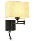 Cozy 9.5 Inch Wall Lamp With USB Port Dimmer Swing Arm Plug In Cord Beige Fabric Shade Ideal For Bedroom Living Room Office Hallway Warm Glow And Modern Convenience