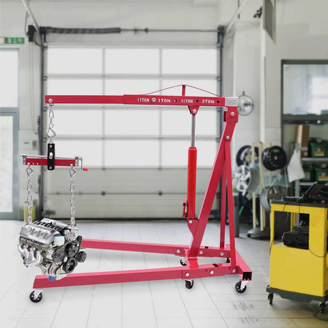Heavy Duty Two Ton Hydraulic Engine Hoist With Smart Leveler And Folding Cherry Picker Shop Crane Lift Built Like A Tank in auto shop.