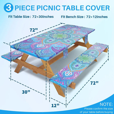 Waterproof Picnic Table Cover With Bench Covers For 6 Foot Rectangular Tables Elastic Fitted Tablecloth with floral print