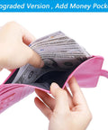 Passport Holder Wallet With RFID Blocking Leather Card Case For Travel For Women And Men Pink Durable Premium Leather Passport Cover Slim Yet Spacious Keeps Cards Safe Easy Access Top Notch Go To Travel Must Have, showing interior with money pocket