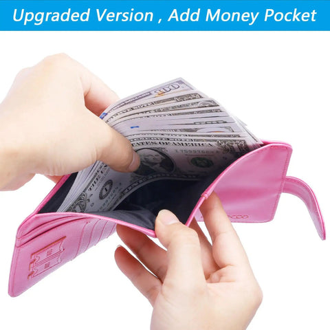 Passport Holder Wallet With RFID Blocking Leather Card Case For Travel For Women And Men Pink Durable Premium Leather Passport Cover Slim Yet Spacious Keeps Cards Safe Easy Access Top Notch Go To Travel Must Have, showing interior with money pocket