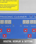 Digital control panel of Top Shelf 30 Liter Heavy Duty Ultrasonic Cleaner With Stainless Steel Tank And Smart Heat Cycle.
