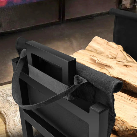 Indoor Firewood Rack And Log Holder With Wood Carrier, Powder Coated Steel Construction, Holds Up To 110 Pounds, close-up view