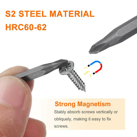 PH0 Phillips Screwdriver Bit Set 5 Pieces Pro Grade 28mm Length 4mm Hex Shank Magnetic Cross Head S2 Steel Close-Up