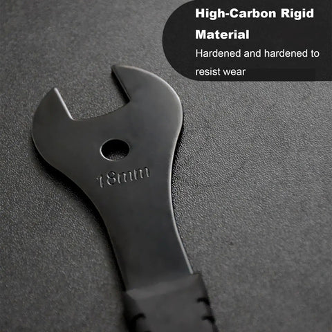 Close-up of 18mm wrench from Ultra Slim Bicycle Cone Wrench Set For Tight Hub Cones And Axle Nuts, made of high-carbon material.