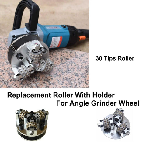 Pro Grade 30 Tip Bush Hammer Replacement Roller Set For 5 Inch Bush Hammer Plate with handheld polisher in use