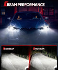 Car with D1S Xenon HID Bulbs 6000K Cool White, demonstrating low and high beam performance at night with longer beam distance