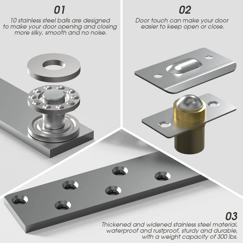 Beefed Up Heavy Duty Pivot Hinge Kit For Hidden Doors And Bookcase Doors 180 Degree And 360 Degree Rotation 300 Lb Load Capacity Stainless Steel 304 Anti Rust Invisible Hardware parts close-up.