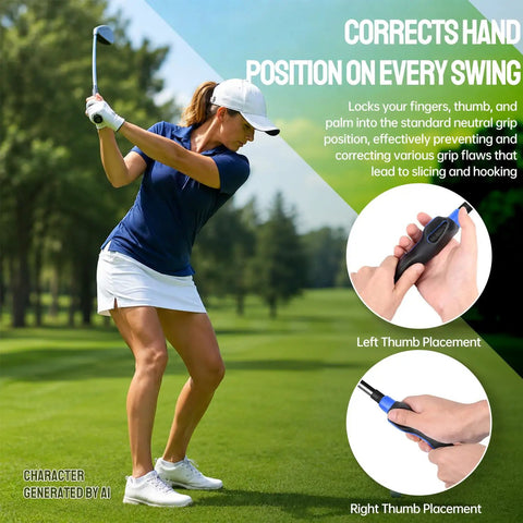 Golfer using Golf Grip Trainer Right Hand With Ergonomic Design To Correct Grip Posture, Improve Accuracy And Control, Blue
