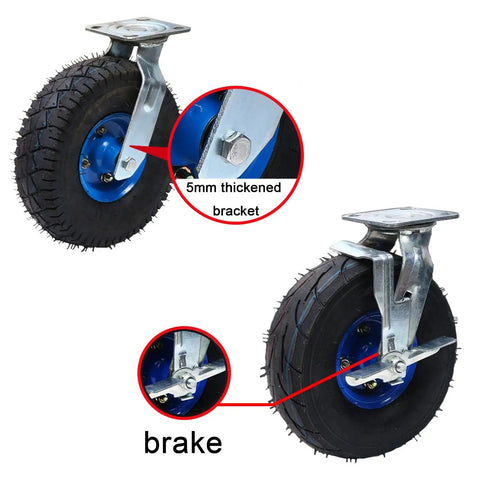 Heavy Duty Industrial Caster Wheels With Pneumatic Casters And Top Plate showing 5mm bracket and brake feature
