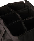 Heavy Duty Black Drum Hardware Gig Bag With Slick Foam Padding And Adjustable Divider interior view showing padded compartments.