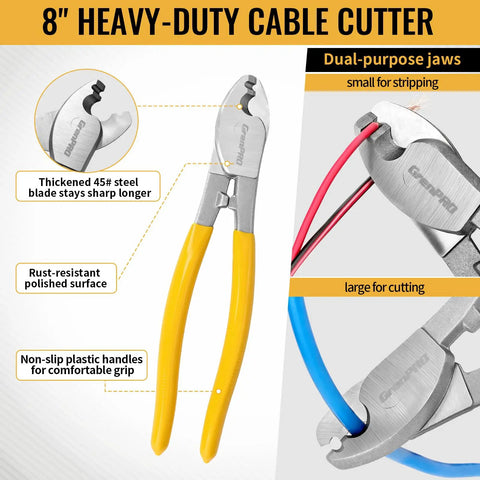 Three Piece Bolt Cutter Set With 14 Inch Heavy Duty Bolt Cutter, 8 Inch Mini Bolt Cutter, And 8 Inch Cable Cutter In Carrying Bag, Cr V Blade