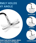 Solid Brass Shower Connector Ball Joint Swivel Adapter Chrome, Adjustable Shower Arm Extension, Leak Free Universal Shower Head Holder, Built To Last Brass Construction For High Pressure Easy Install showing 30° tilt positions