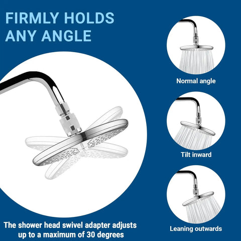 Solid Brass Shower Connector Ball Joint Swivel Adapter Chrome, Adjustable Shower Arm Extension, Leak Free Universal Shower Head Holder, Built To Last Brass Construction For High Pressure Easy Install showing 30° tilt positions