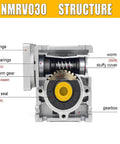 RV030 Worm Gearbox Square Type Reducer 30 to 1 for NEMA23 Motors, aluminum housing, QT400 ductile iron worm gear structure view