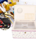 Grab And Go Removable Tray Sewing Basket With Handles For Quilting And Crafts, Vintage Style Needle And Thread Organizer shown open
