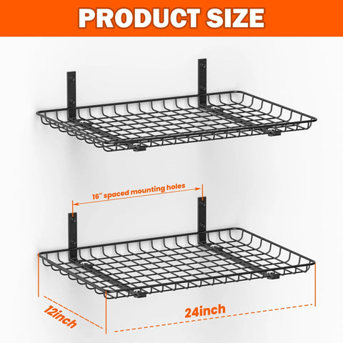 Heavy Duty Wall Mounted Storage Shelf Set For Garage And Home 24 By 12 Inch Metal Shelves Two Pack Workhorse Sturdy Steel