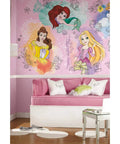 Pink room with princess wall mural, featuring Under The Sea Blue Peel And Stick Wall Mural For Kids Rooms By RoomMates 10.5 Ft By 6 Ft.