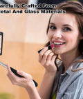 Woman using Six Piece Telescoping Inspection Mirror Set For Cars And Under Vehicle Checks Retractable Round And Square Mirrors For Easy Visual Access Tight Corner Navigation Quick Diagnostics And Simple Repairs to apply lipstick